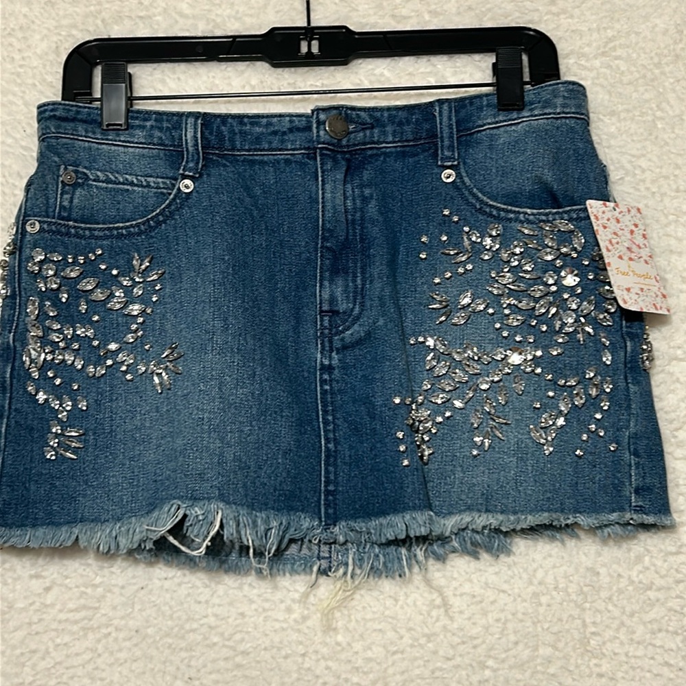 NWT Free people indigo combo bling denim Jean mini skirt size 2
